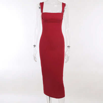 Women's Knitted Sling Slim-fit Red Christmas Dress