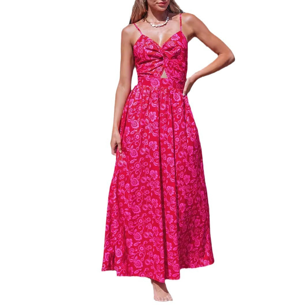 Knotted V-neck Long Dress Women