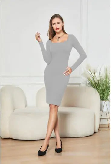 2-In-1 Long Sleeve Dress With Built-In Body Shaper