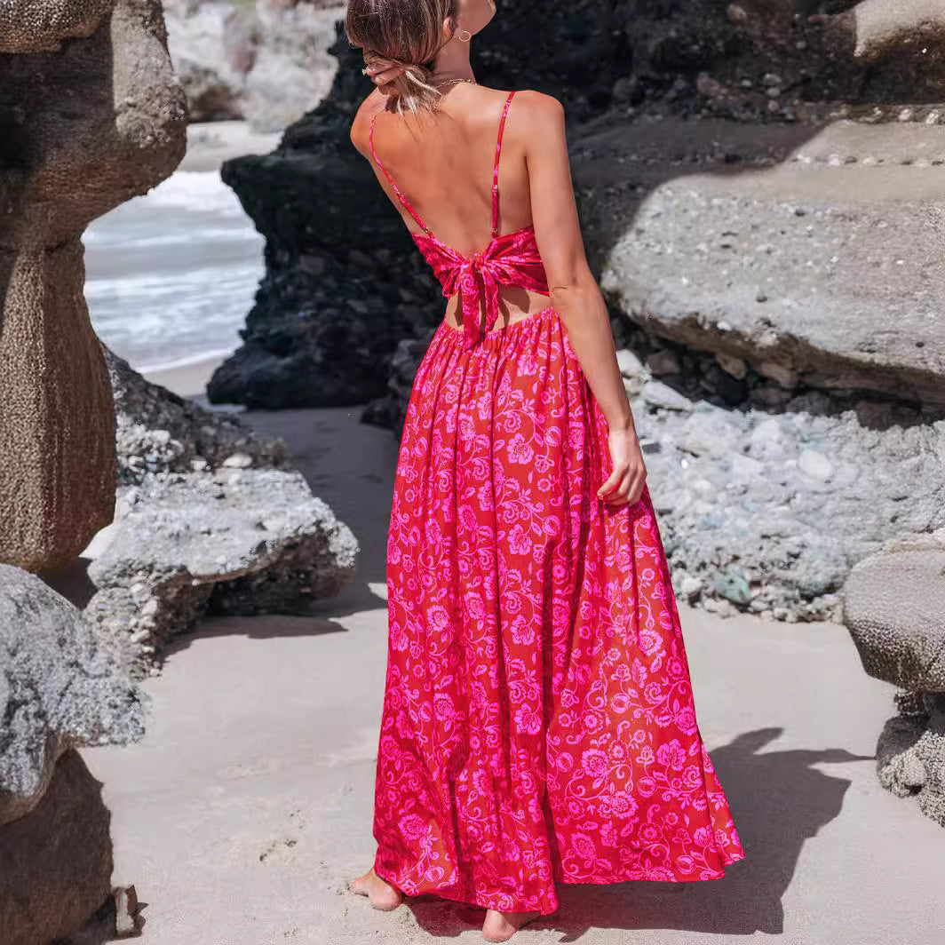 Knotted V-neck Long Dress Women