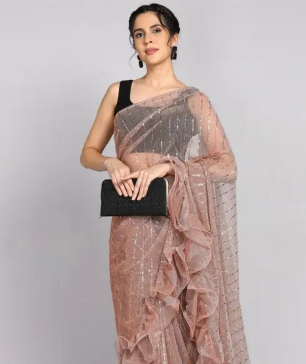 MIRACLE TEX frill work saree with separate blouse piece