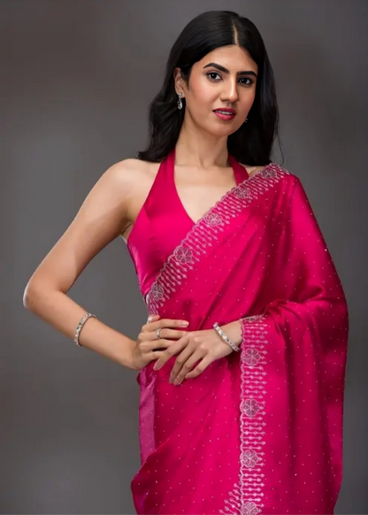 Chinon Chinon Silk Purple Saree With Diomond Hotfix Work