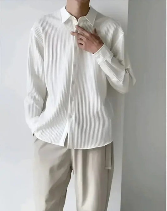 Men's white popcorn striped casual shirt