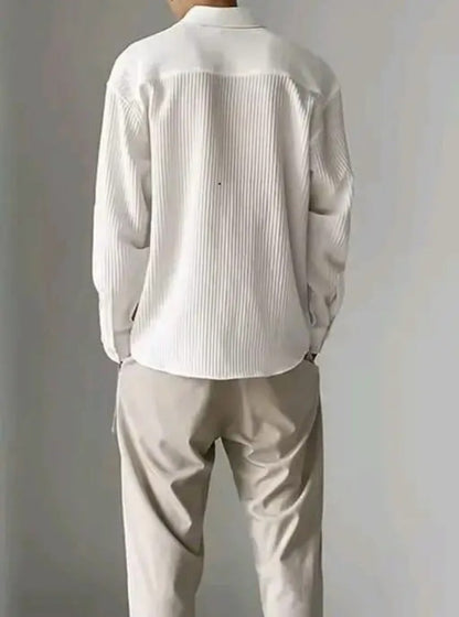 Men's white popcorn striped casual shirt