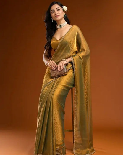 Solid Beads and Stones Saree