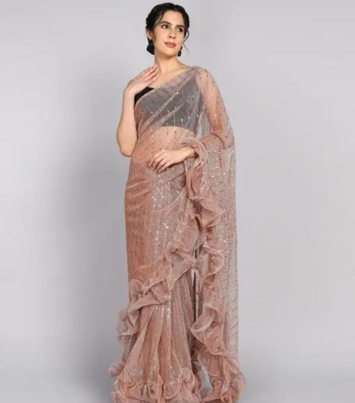 MIRACLE TEX frill work saree with separate blouse piece