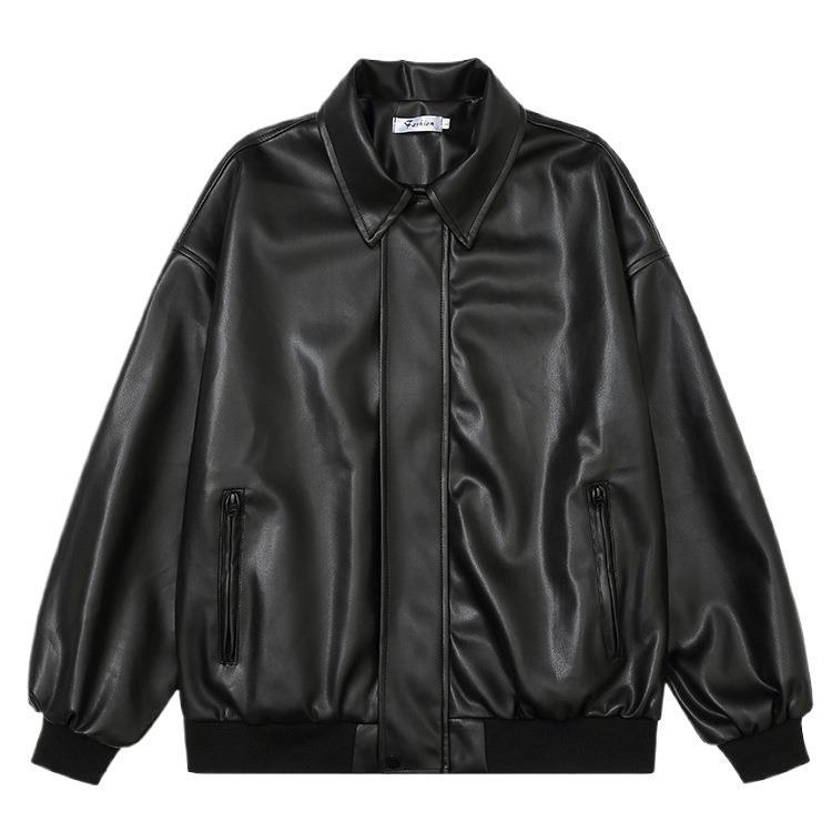 Plus Size Padded Shoulder PU Leather Jacket For Teenagers