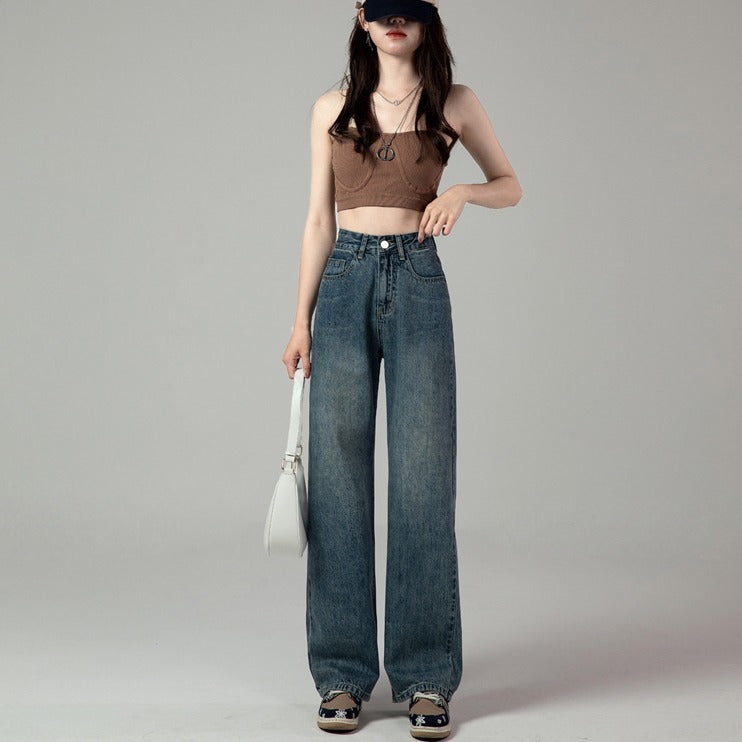 High Waist Retro Straight Jeans For Women Autumn