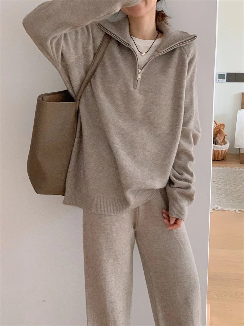 Loose Pullover Women's Clothing Casual Wide-leg Trousers Knitted Two-piece