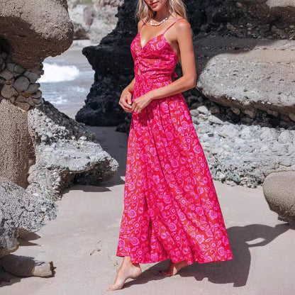 Knotted V-neck Long Dress Women