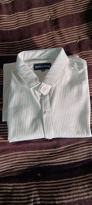 Men's white popcorn striped casual shirt