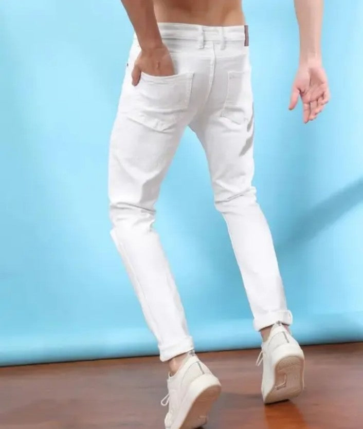 RusticBlooms Fashionable Men's Knee Slit White Jeans