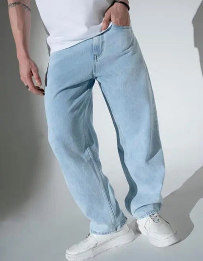 LOOSE FIT WIDE LEG BAGGY ICE BLUE HIGH RISE JEANS DENIM