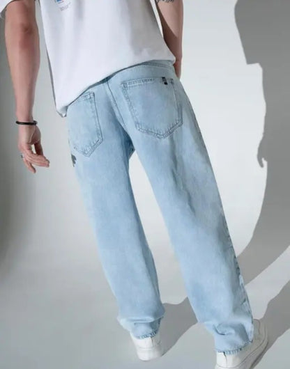 LOOSE FIT WIDE LEG BAGGY ICE BLUE HIGH RISE JEANS DENIM