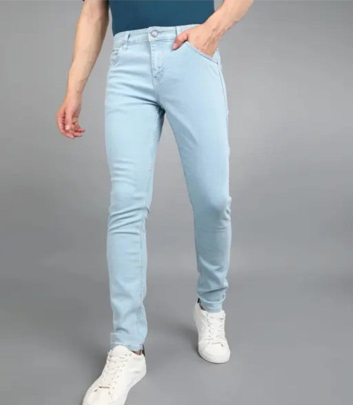 Men Stylish Slim Full Lenght Light Blue Denim Jeans for Boys