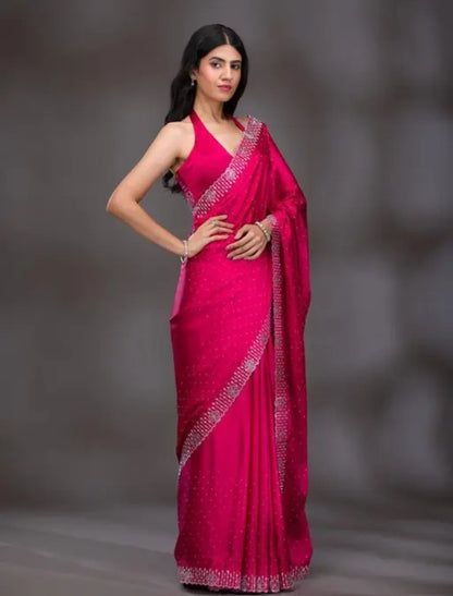 Chinon Chinon Silk Purple Saree With Diomond Hotfix Work