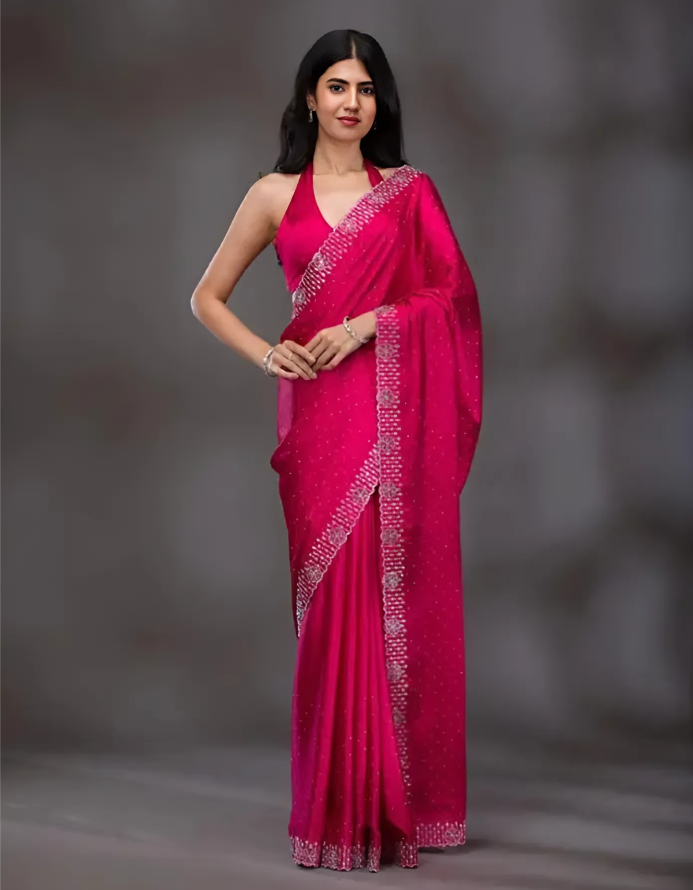 Chinon Chinon Silk Purple Saree With Diomond Hotfix Work