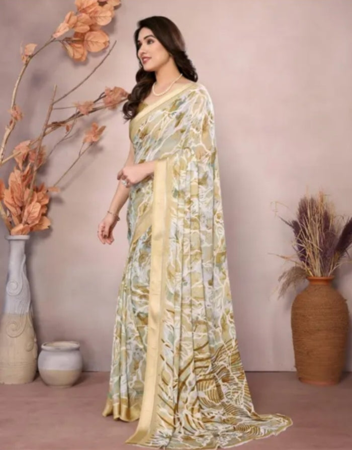 BRIGHT MOSS SATIN PATTA SAREE NEW SAREE DESIGNER SAREE PRINTED SAREE