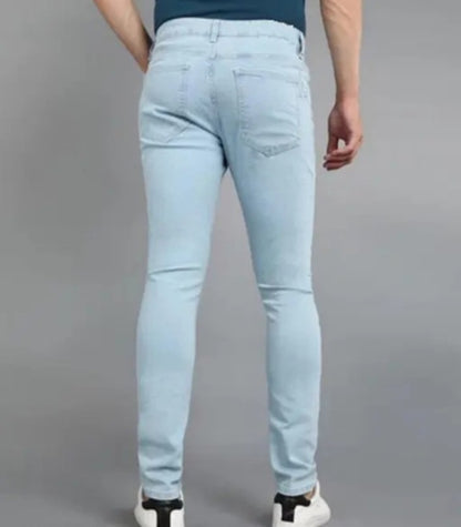 Men Stylish Slim Full Lenght Light Blue Denim Jeans for Boys