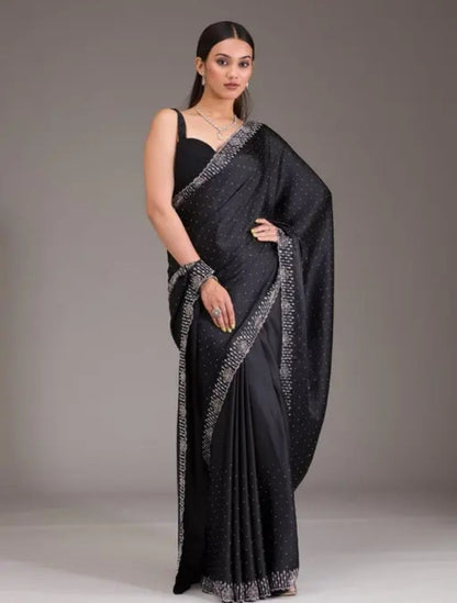 Chinon Chinon Silk Purple Saree With Diomond Hotfix Work